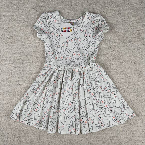 Dot Dot‎ Smile Girl's Dress 2T White Bunnies Short Sleeve Flapper Skater Dress - Picture 1 of 6